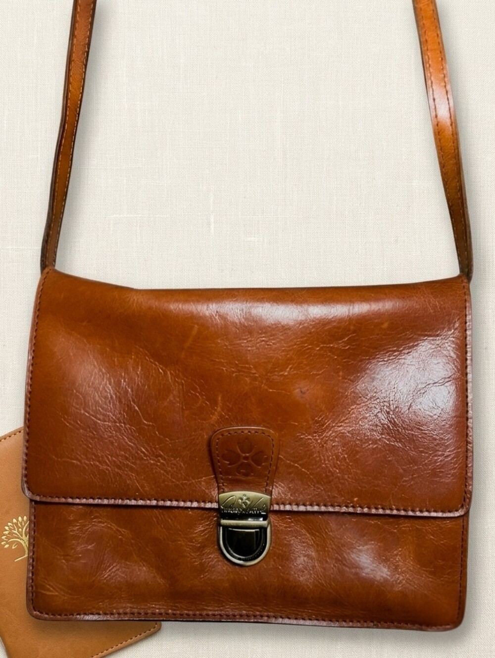 Patricia Nash Vintage Cognac Leather Crossbody Organizer Bag